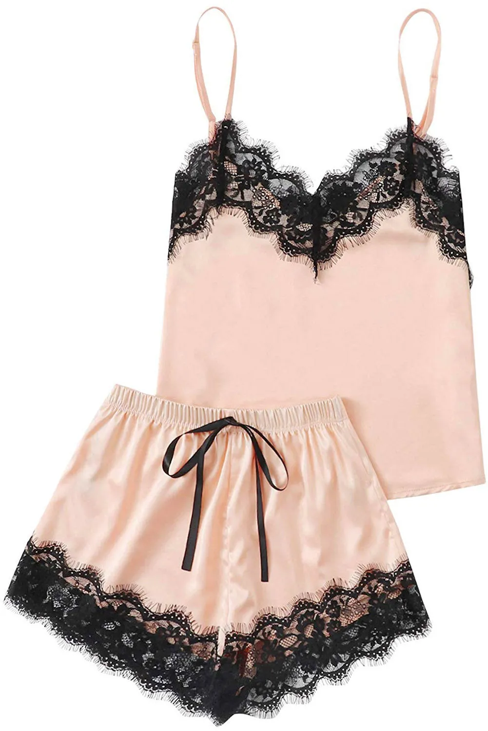 5-Piece Silk Pajama Set with Lace Detail