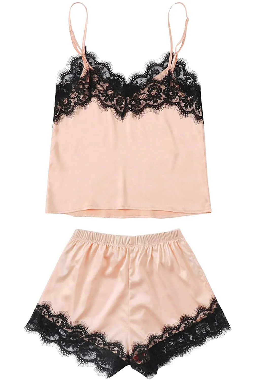 5-Piece Silk Pajama Set with Lace Detail