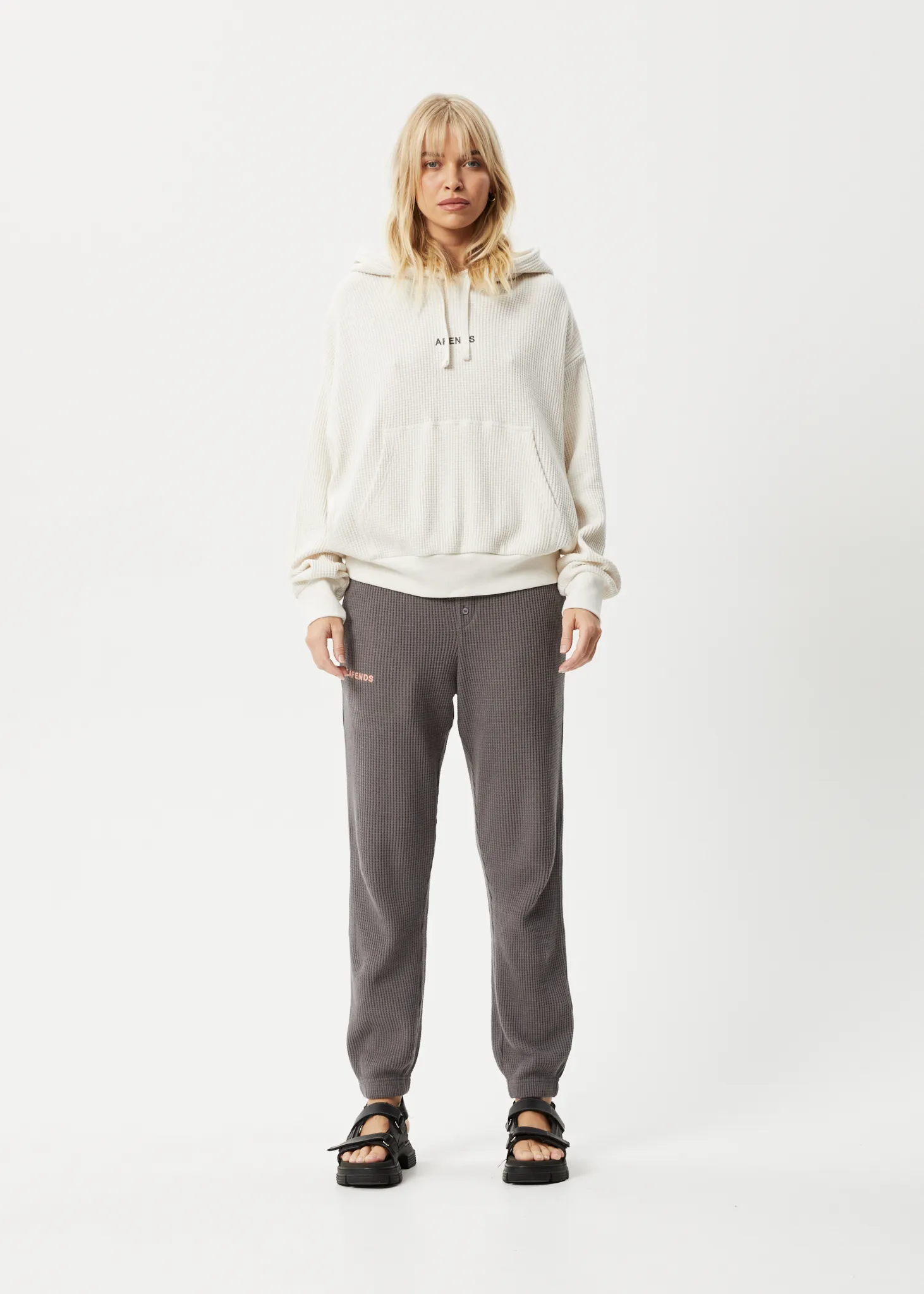 AFENDS Womens Ari - Waffle Hoodie - Off White