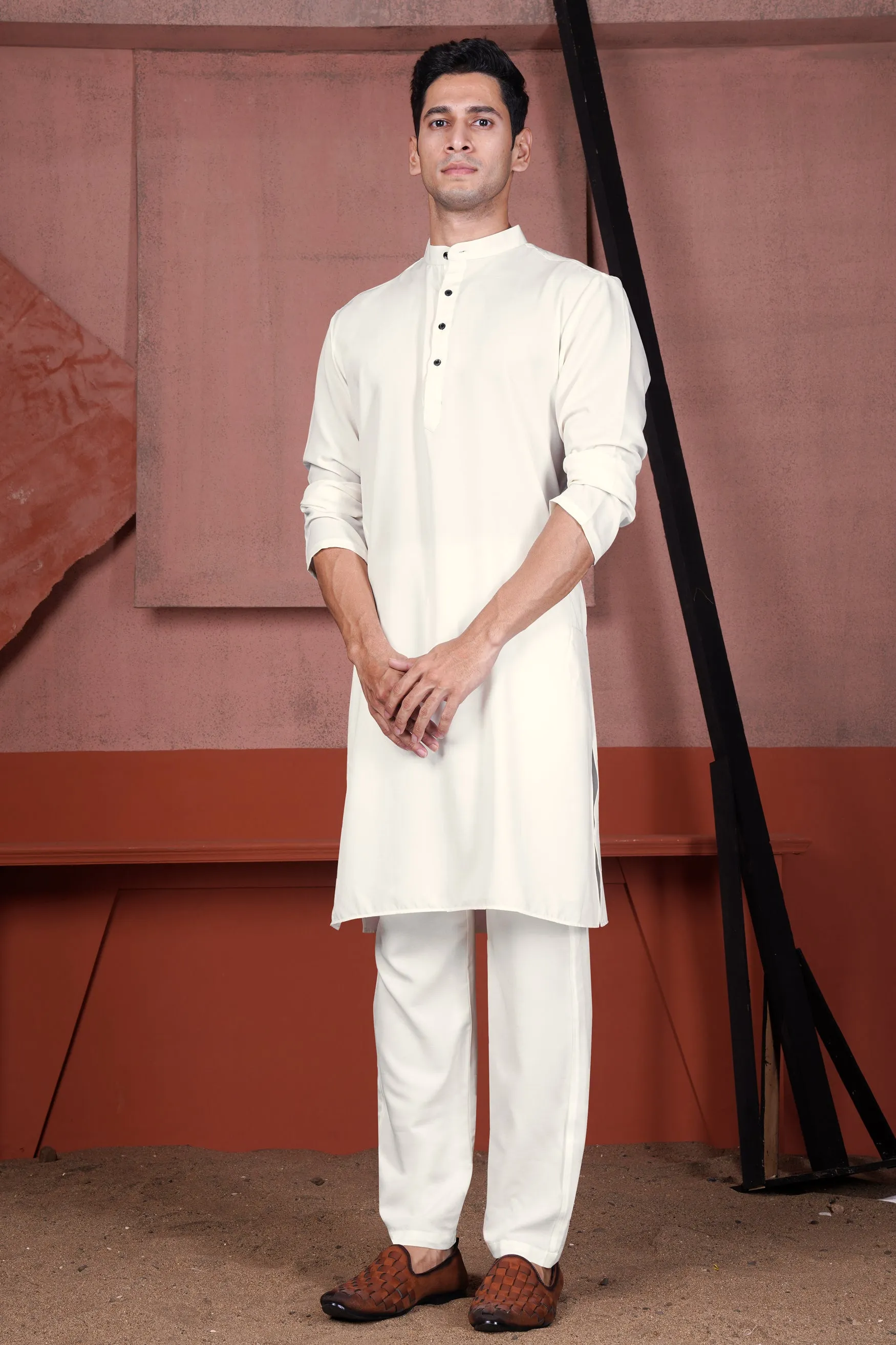 Albescent Cream Viscose Kurta Set