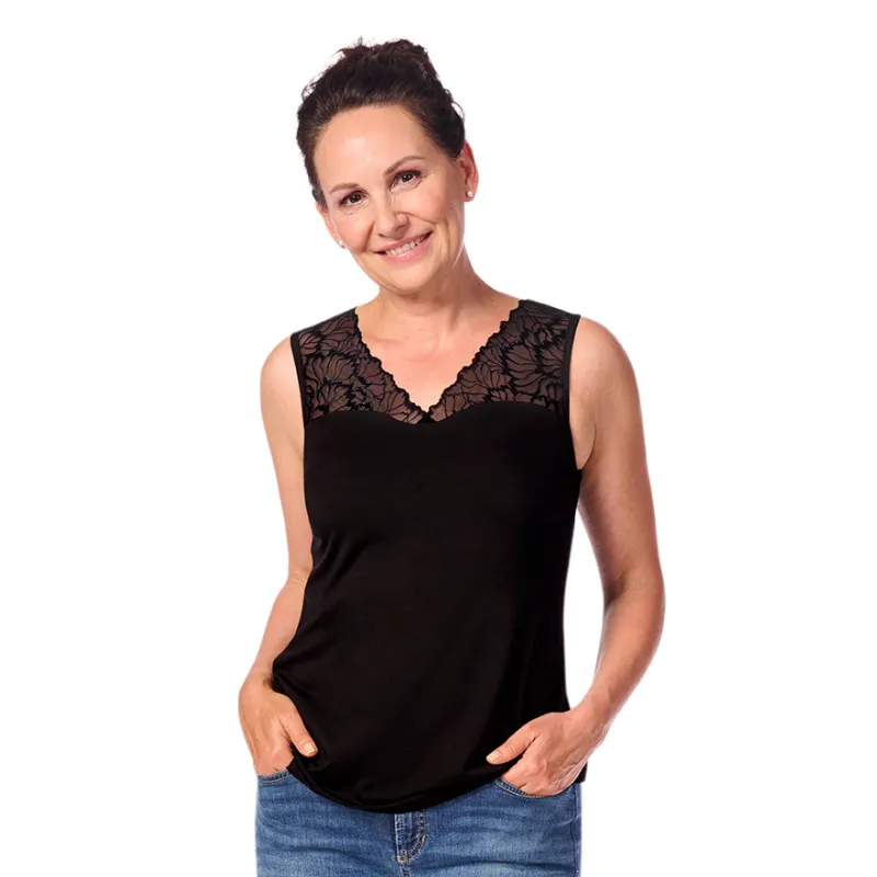 Amoena Velvet Lace Mastectomy Top Black