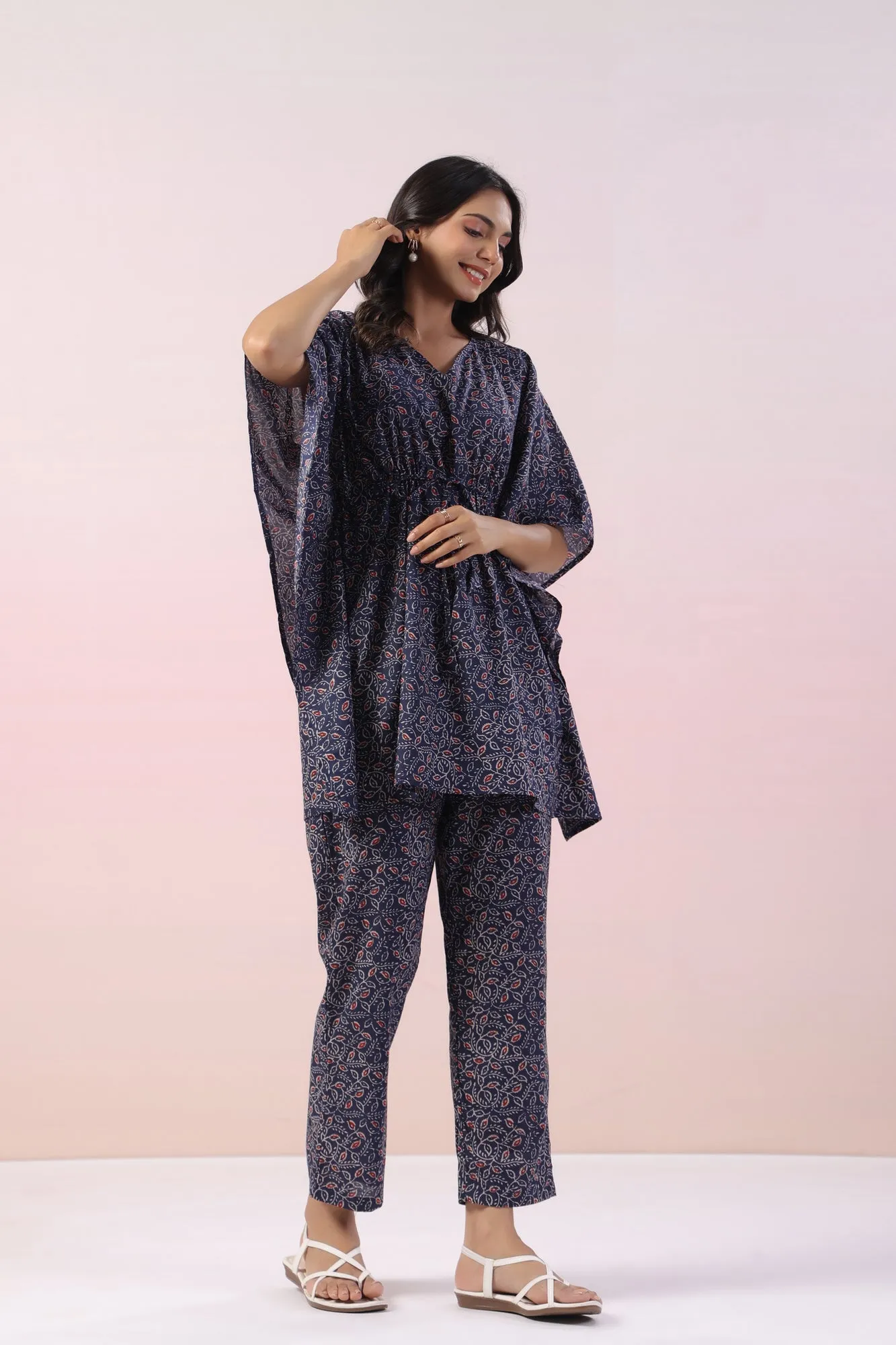 Anemone Blue Cotton Kaftan Top Set