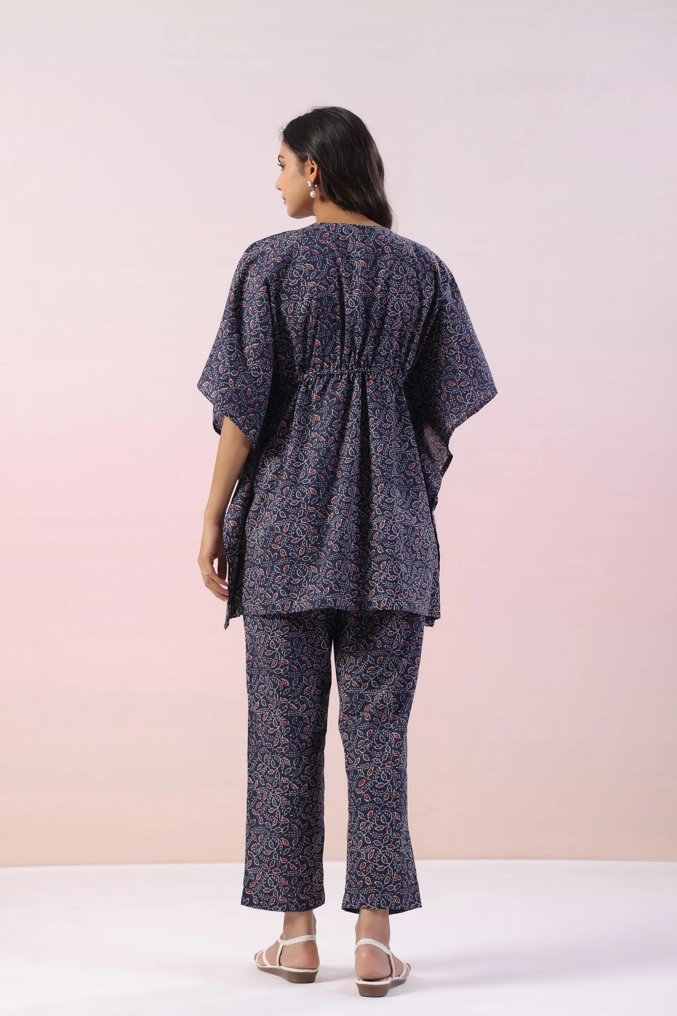 Anemone Blue Cotton Kaftan Top Set