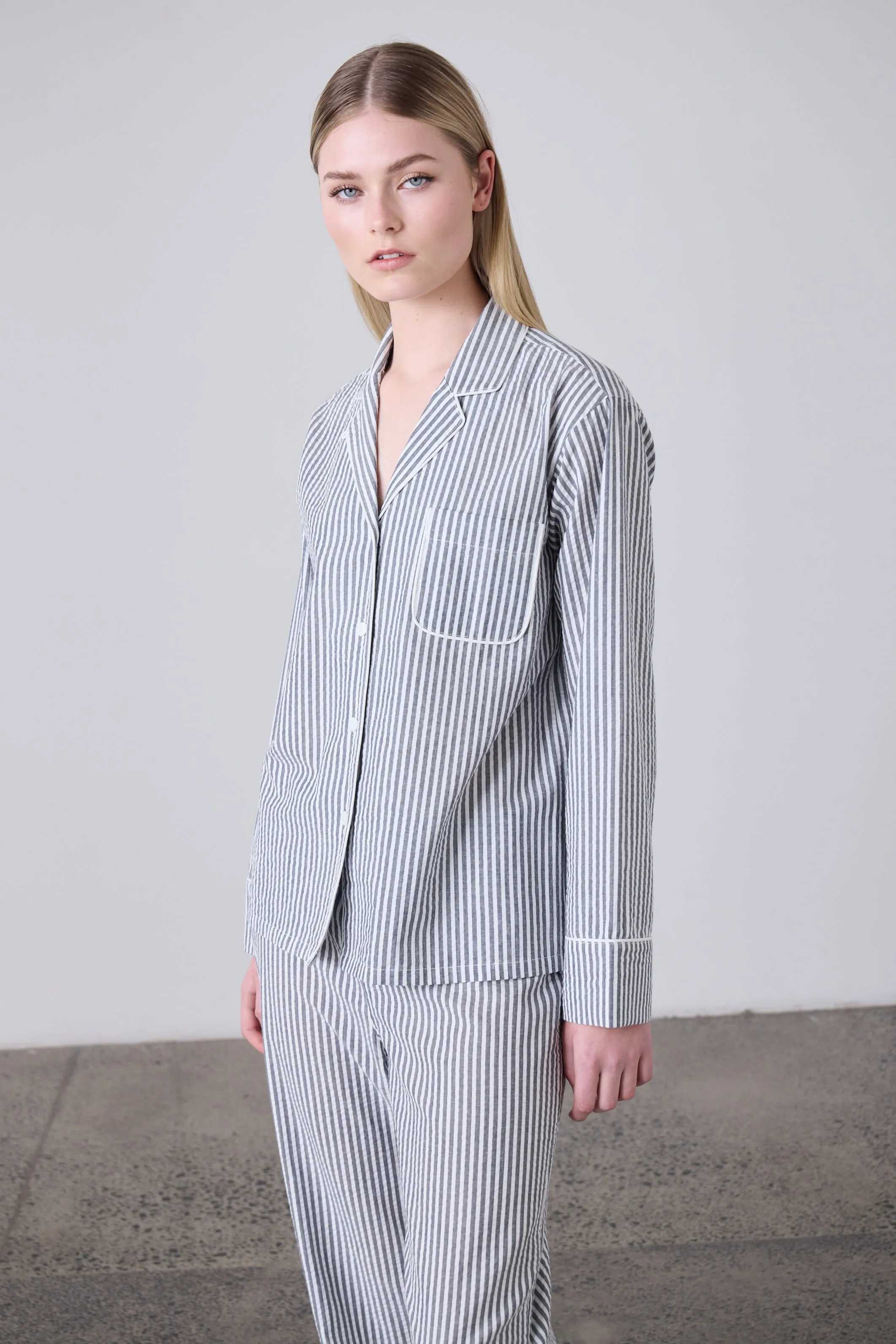 Arabella PJ Shirt - Black/White Stripe