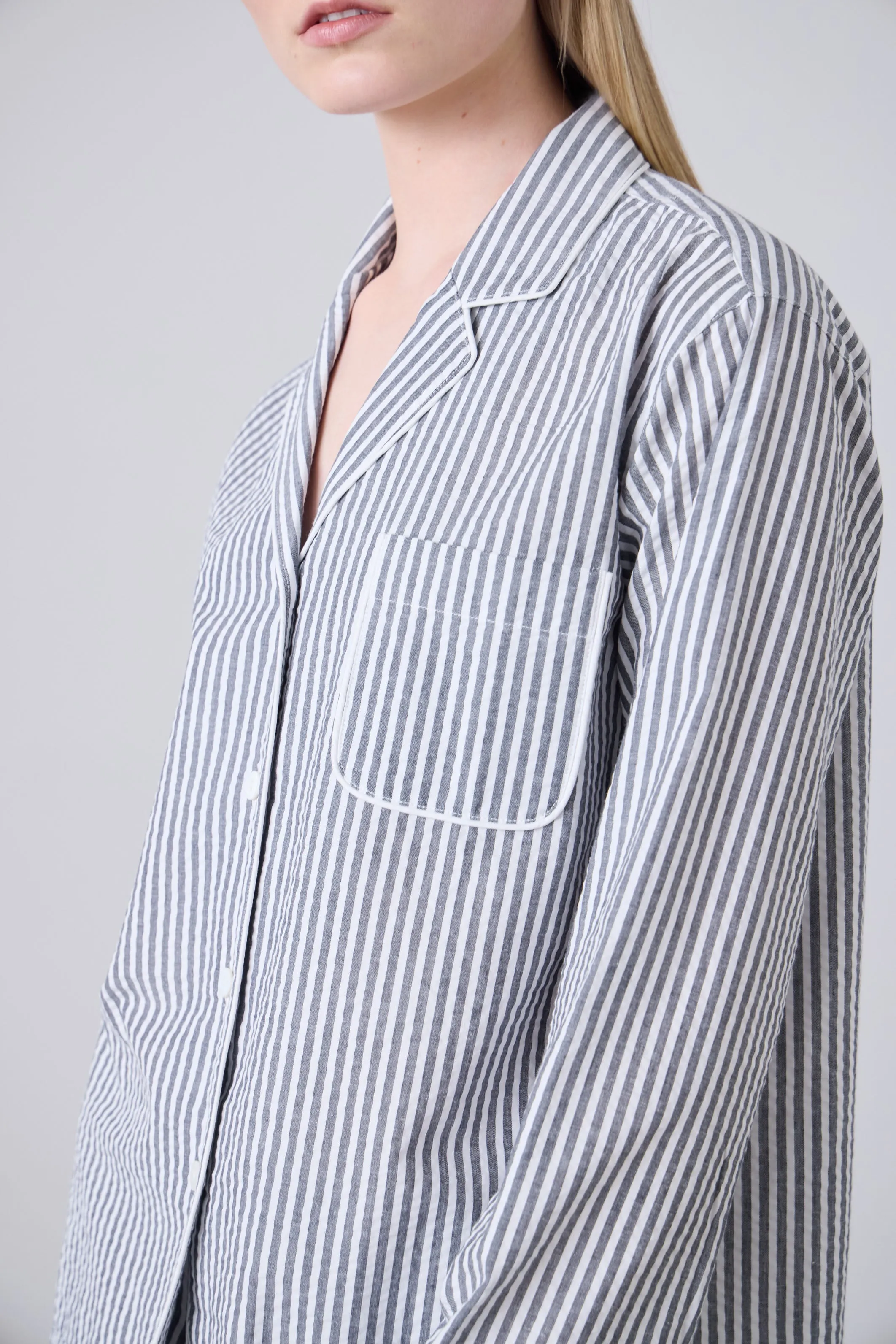 Arabella PJ Shirt - Black/White Stripe