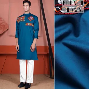 Astronaut Blue Multicolour Kutch Work Patches with Mirror Work Subtle Sheen Super Soft Premium Cotton Designer Kurta Set