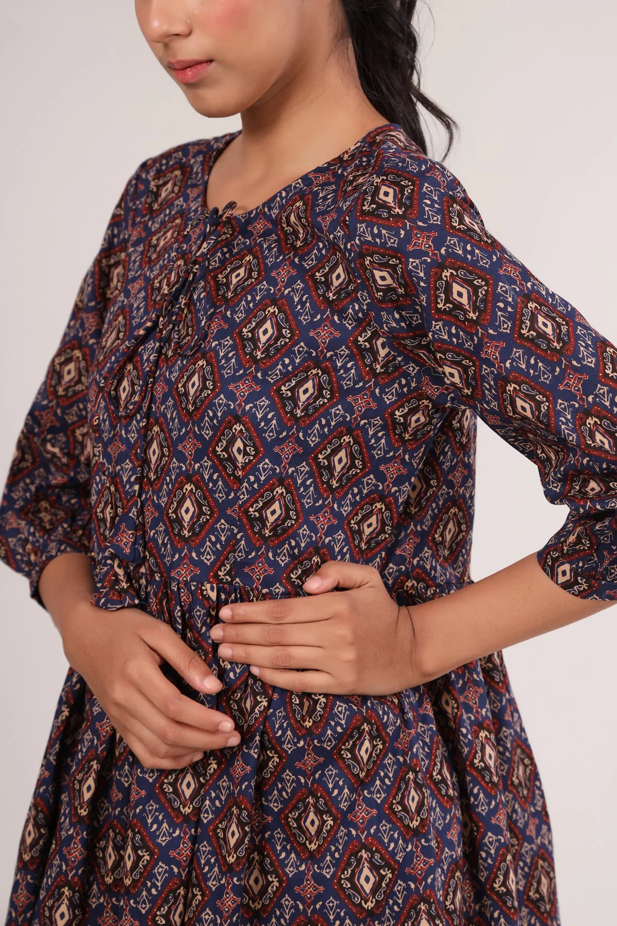 Bagru Kalamkari Print on Blue Peplum Loungewear Top Set