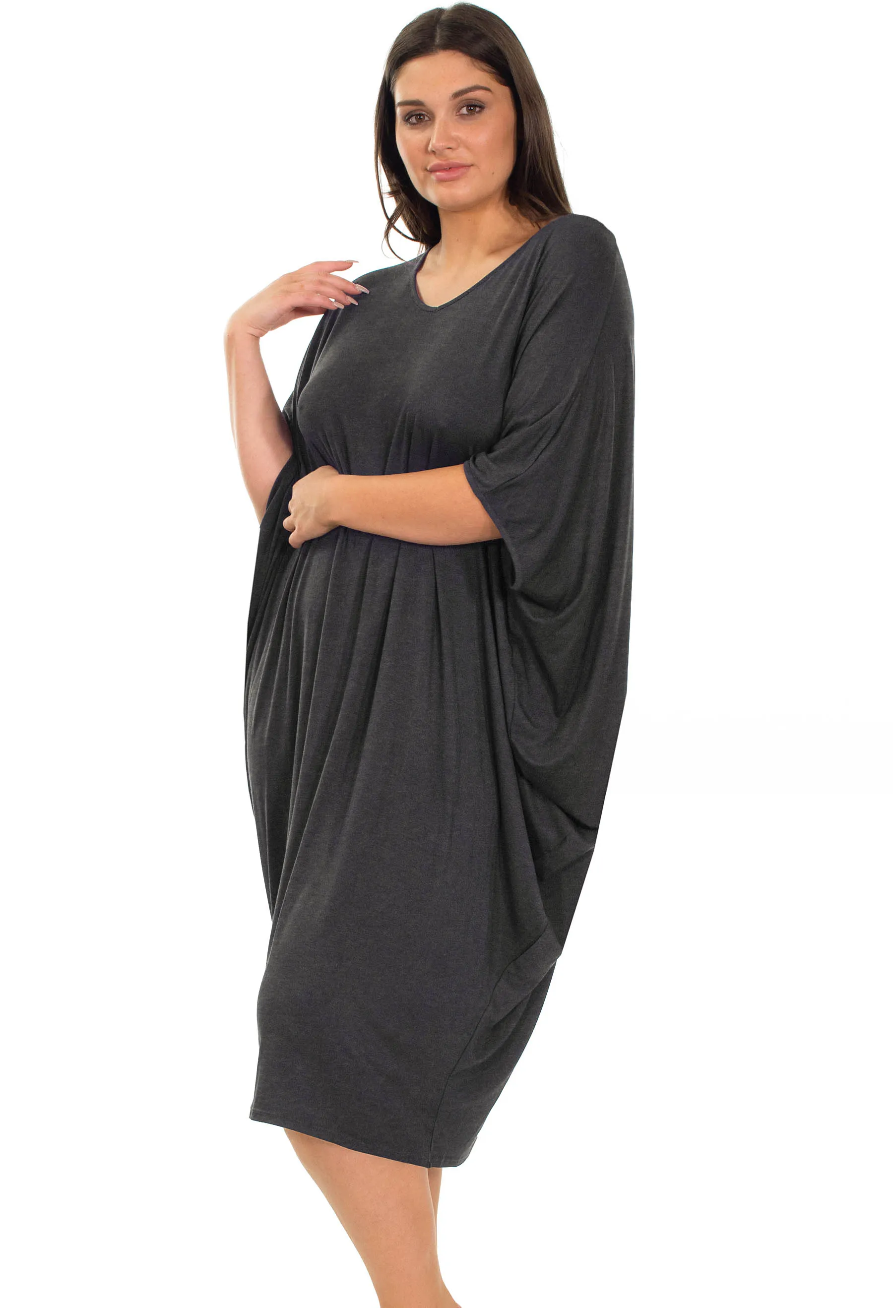 Bamboo V Neck Draped Dress