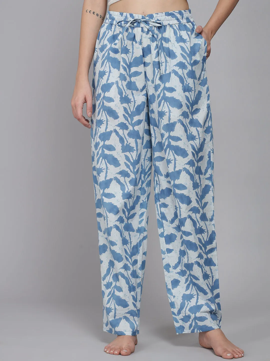 Blue Leaf Women's Cotton Pyjama by Shararat