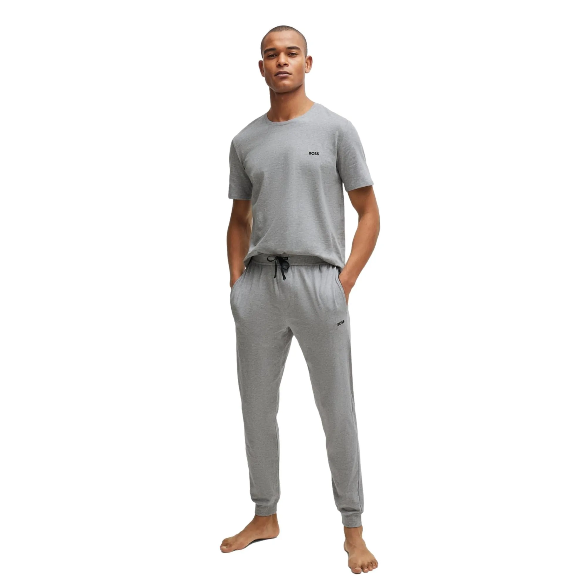 BOSS Men Mix & Match Stetch-Cotton Tracksuit Bottoms with Logo Detail - Medium Grey