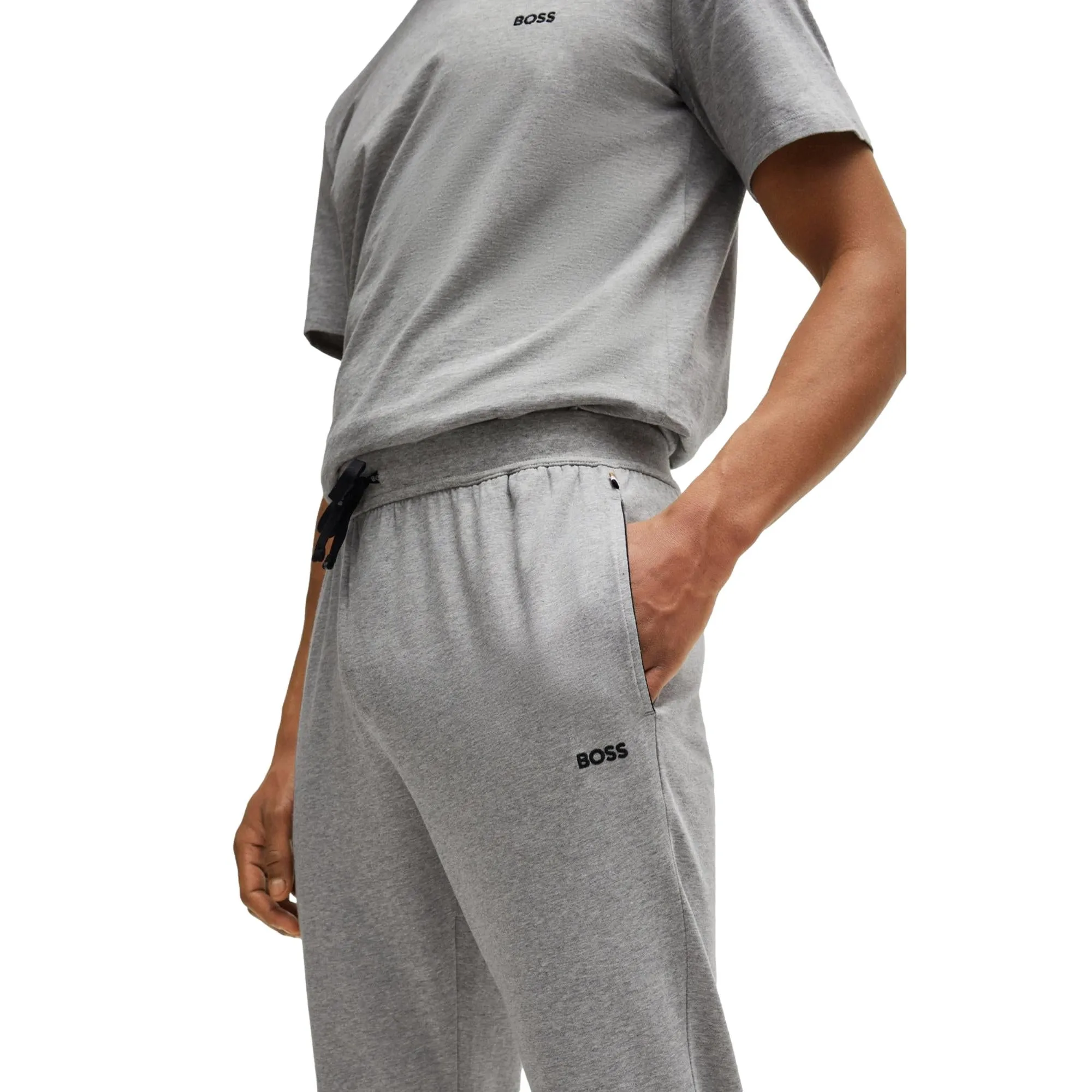 BOSS Men Mix & Match Stetch-Cotton Tracksuit Bottoms with Logo Detail - Medium Grey