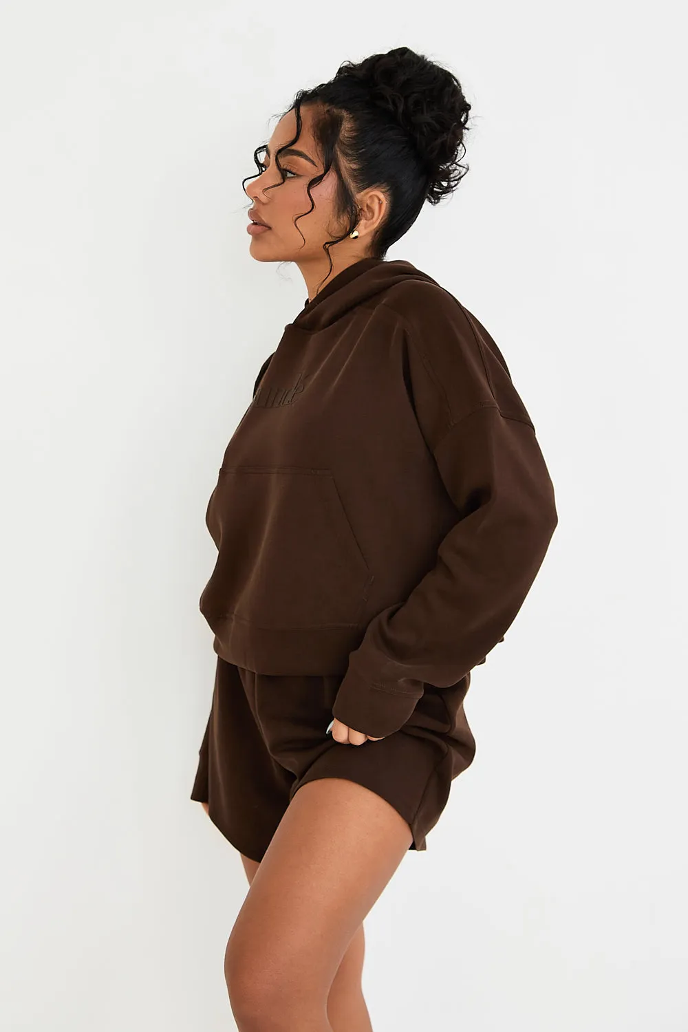 Boxy Cropped Hoodie - Chocolate