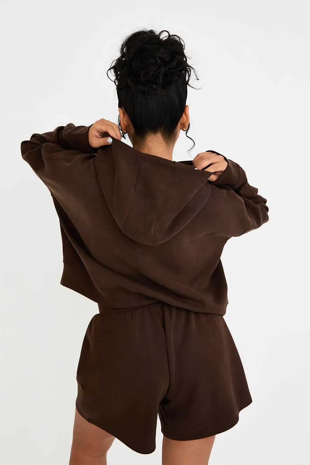 Boxy Cropped Hoodie - Chocolate