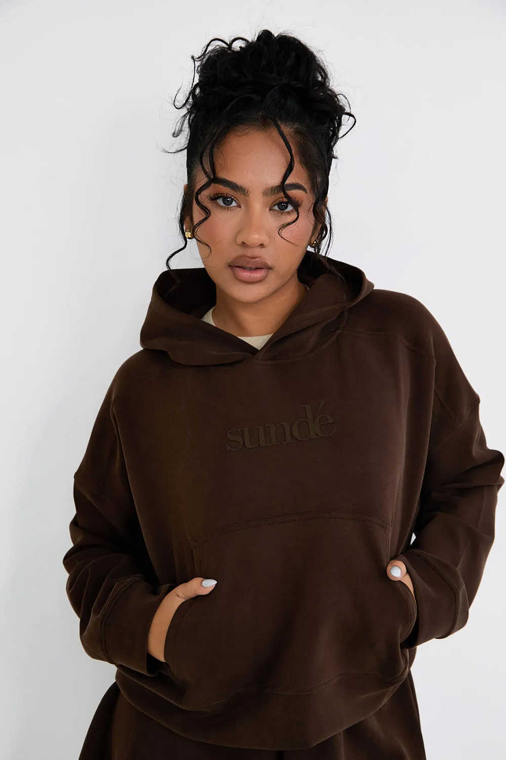 Boxy Cropped Hoodie - Chocolate