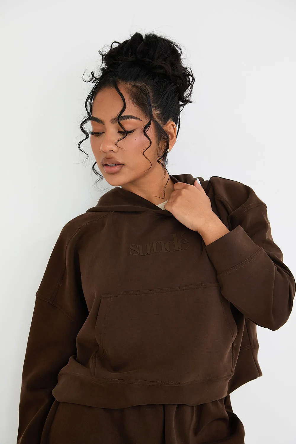 Boxy Cropped Hoodie - Chocolate