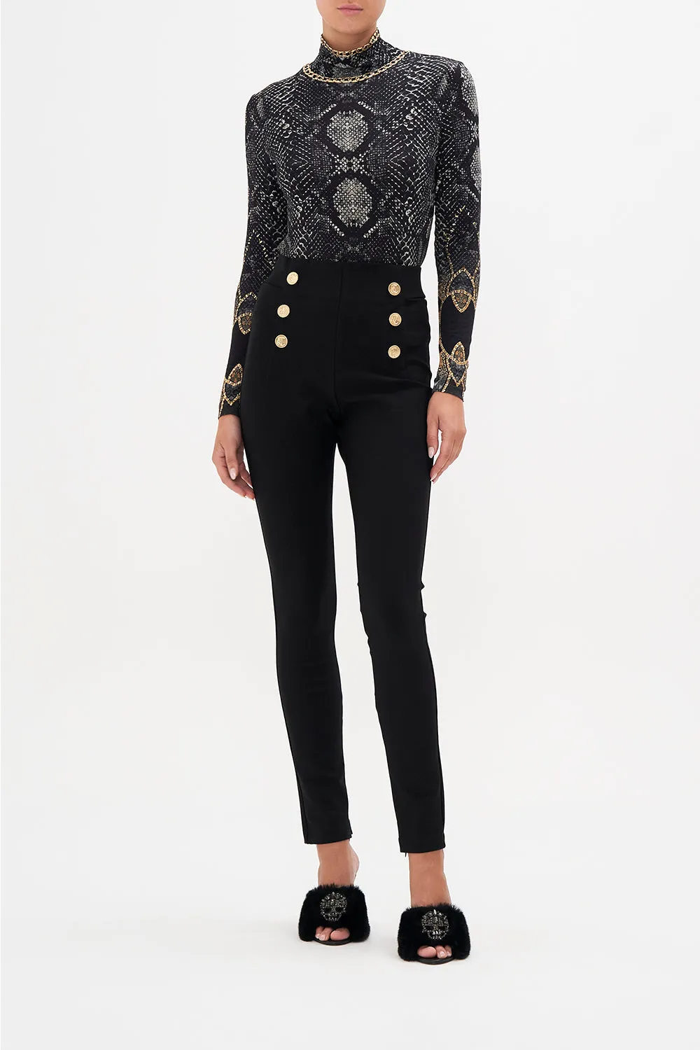 BUTTON EMBELLISHED PONTE PANT WILD HORSES