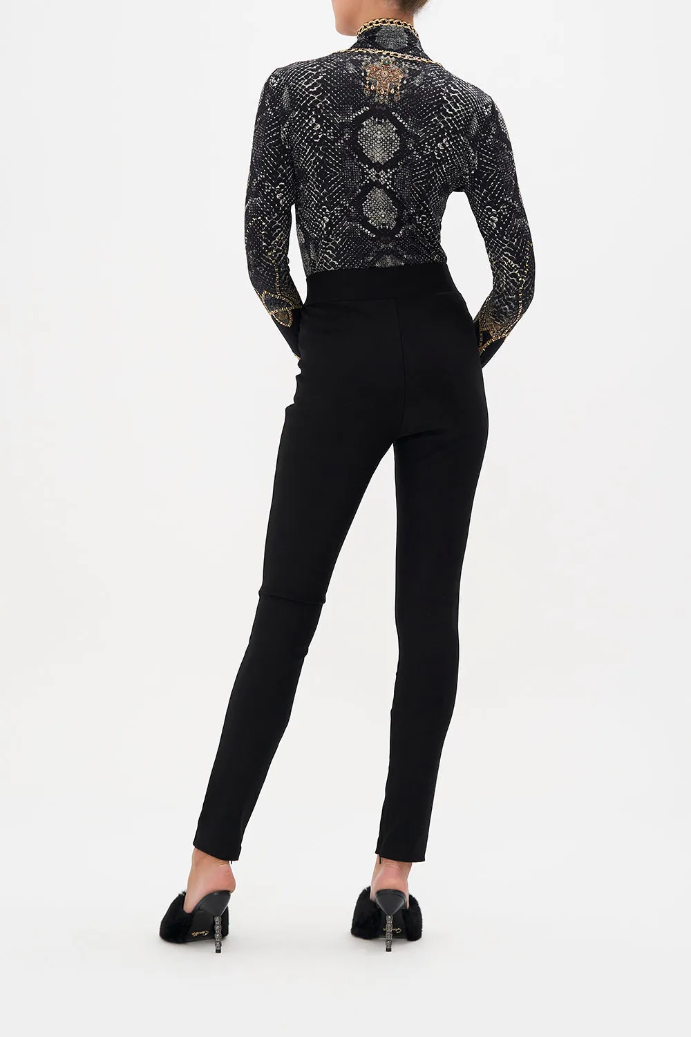 BUTTON EMBELLISHED PONTE PANT WILD HORSES