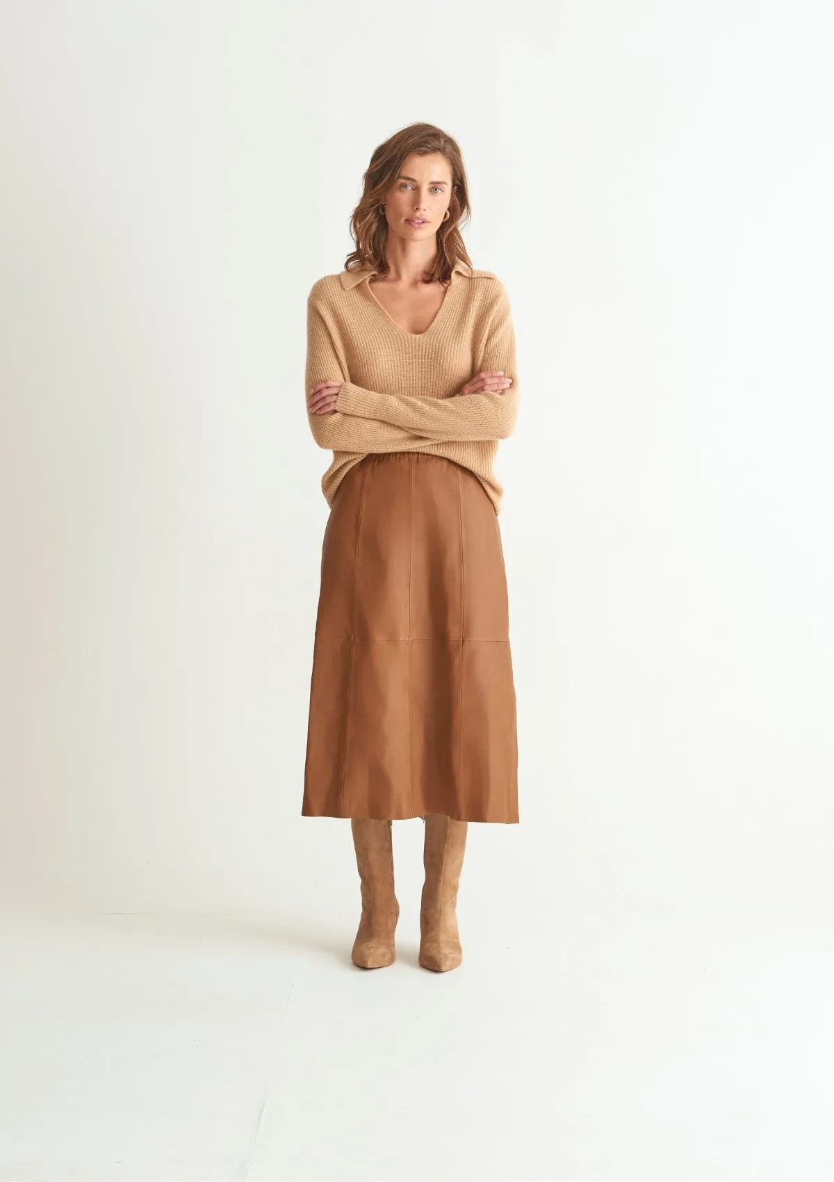 Cashmere Open Collar Sweater in Toffee