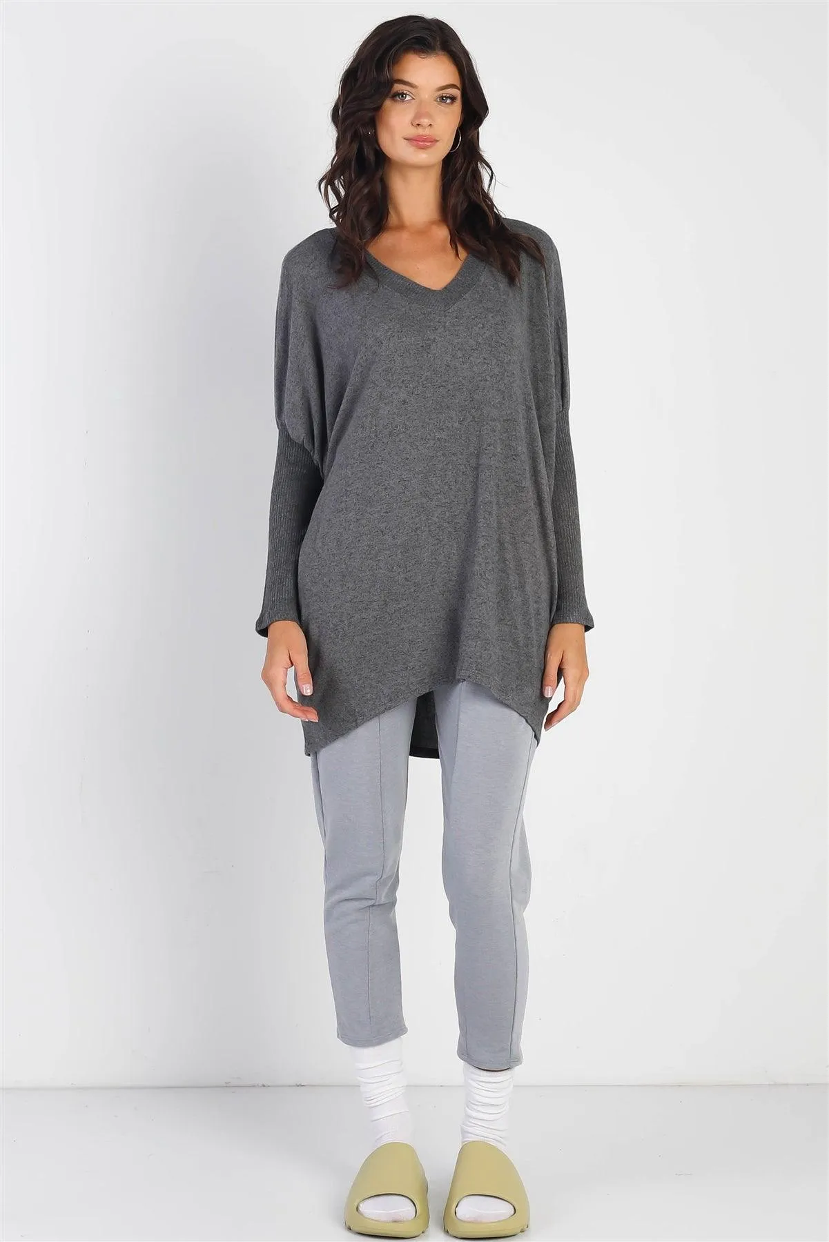 Charcoal V-Neck Dolman Long Sleeve Top /1-1-1