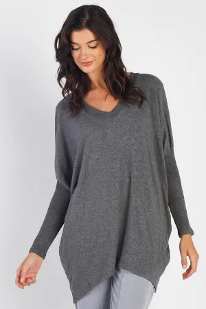 Charcoal V-Neck Dolman Long Sleeve Top /1-1-1