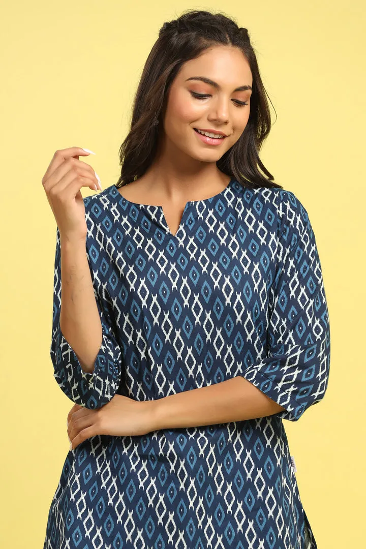 Checkered on Blue Cotton Loungewear Top Set