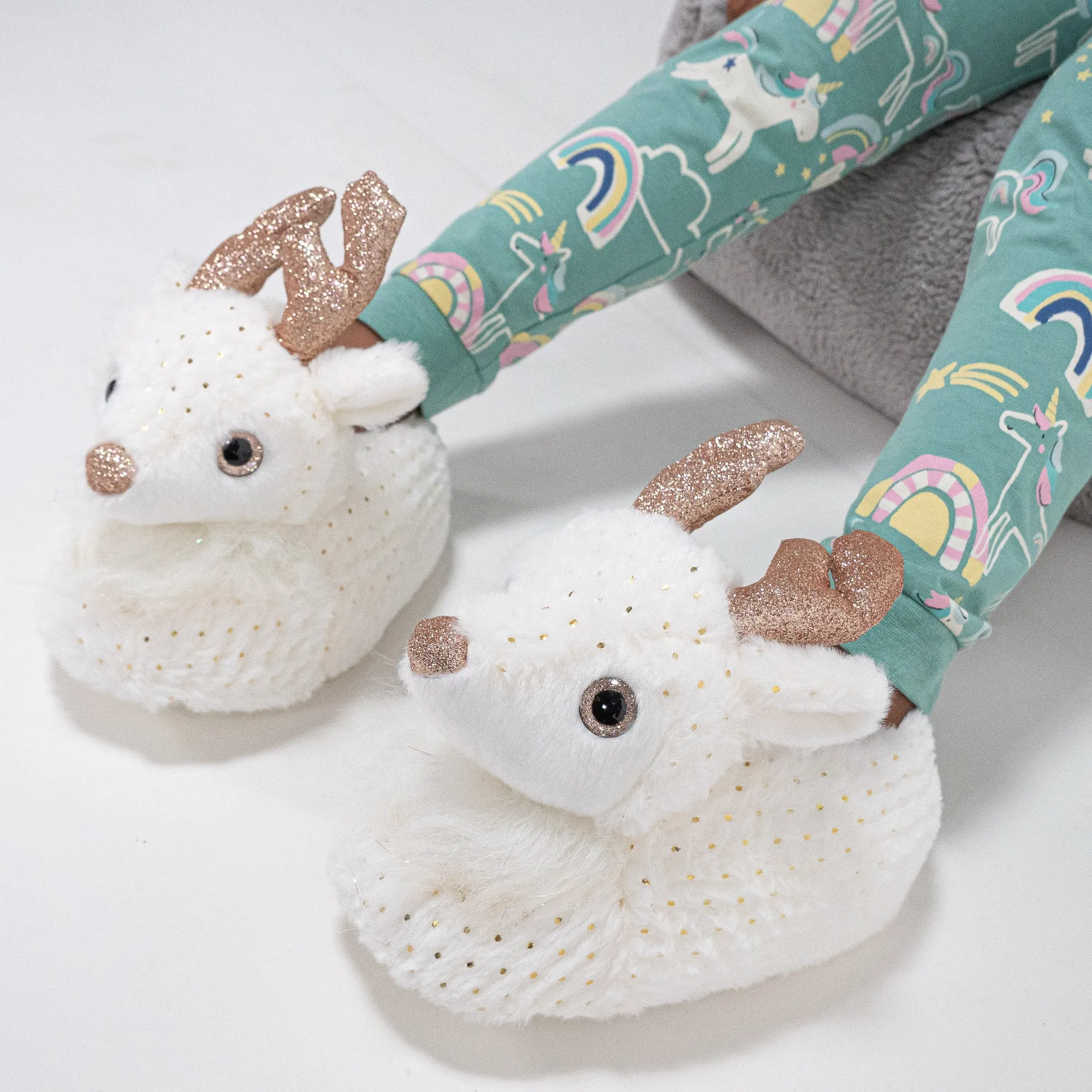 Children's Cream Reindeer Slippers