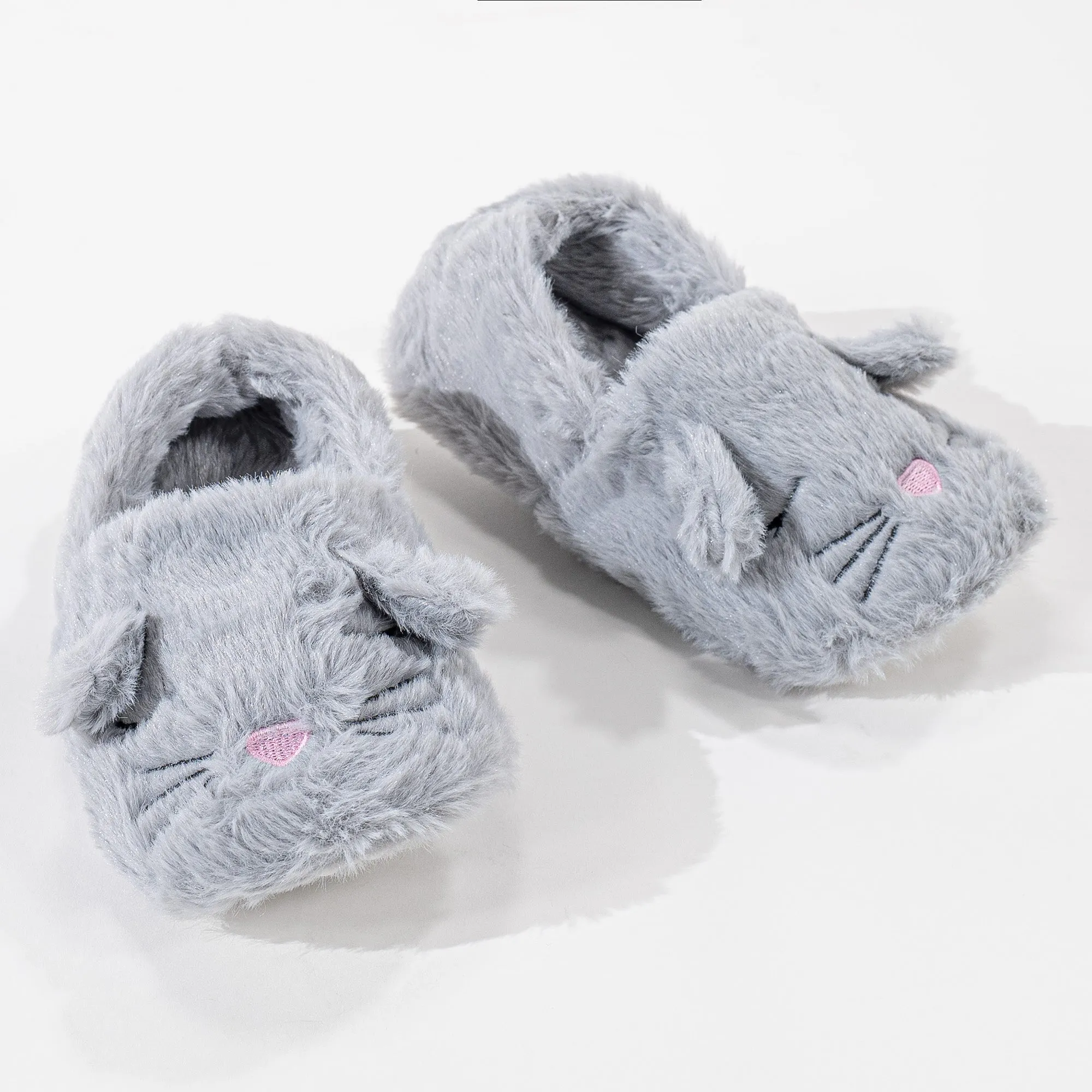 Children's Fluffy Grey Cat Slippers