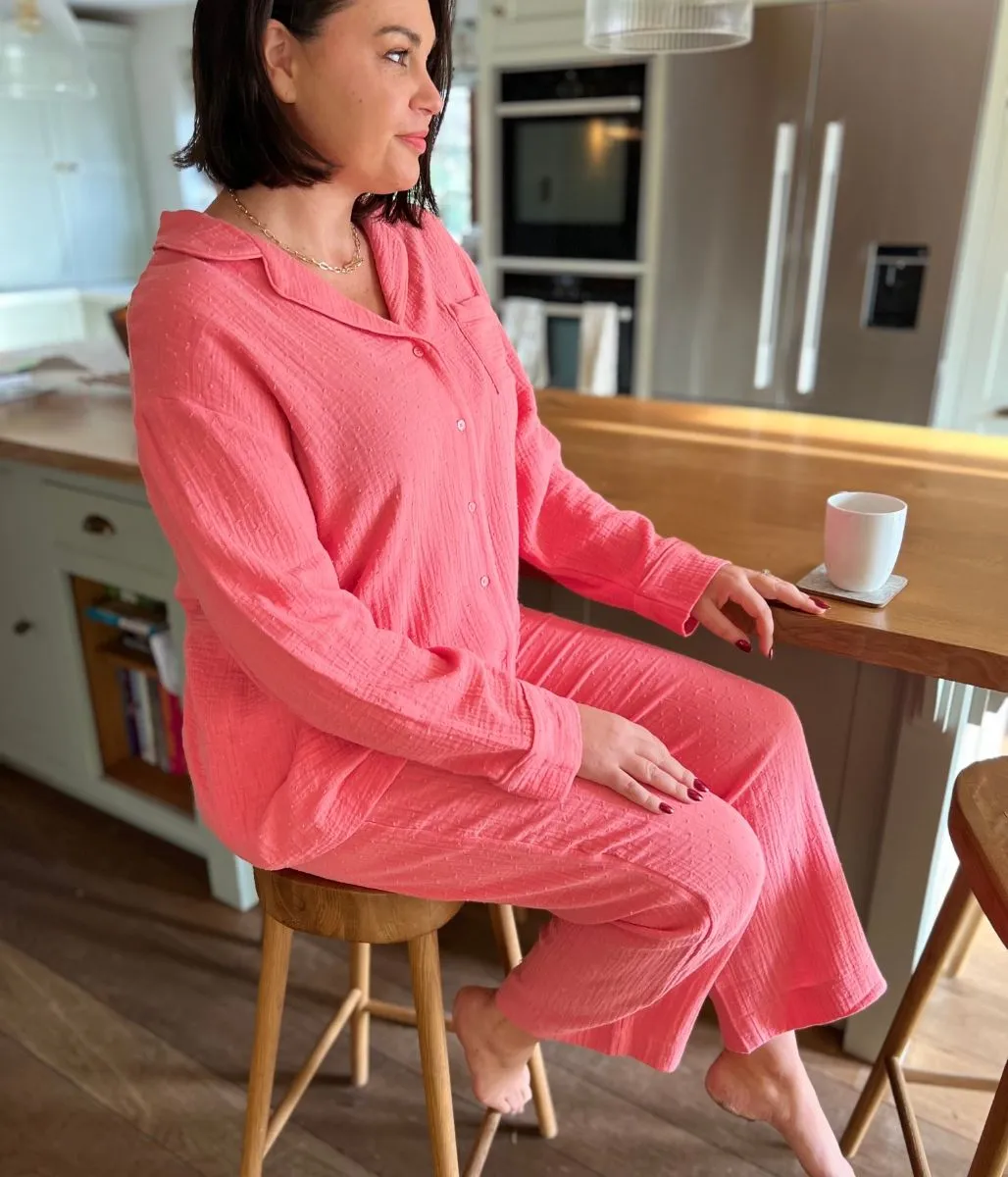 Coral Dobby Cotton Muslin Pyjamas