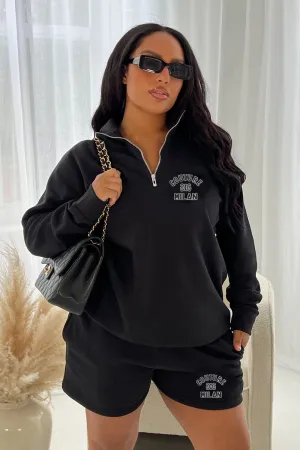 Couture Milan Black premium 3/4 zip sweater loungewear set