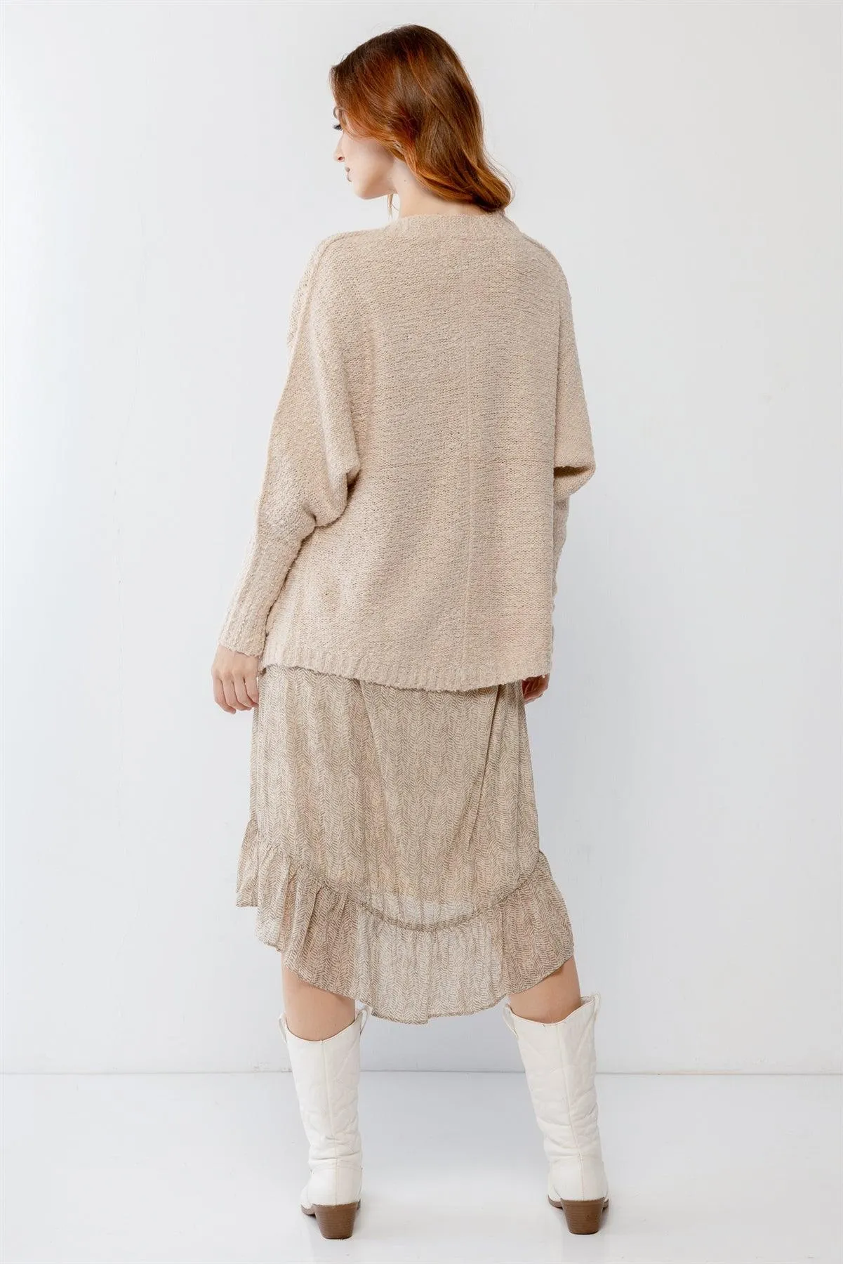 Cream Knit Textured Two Pocket Open Front Cardigan /2-2-2