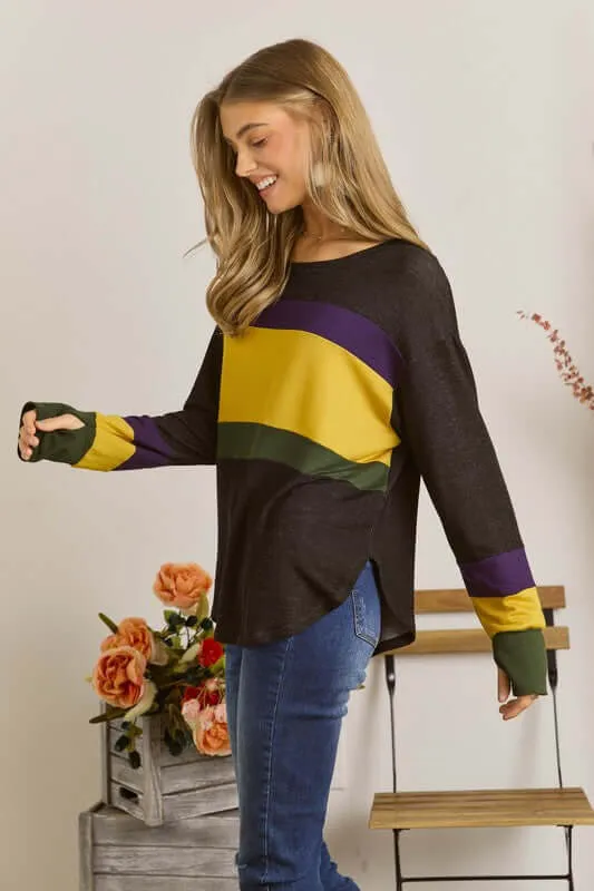 Crew Neck Color Block Raglan Top Made in USA - Clearance Final Sale