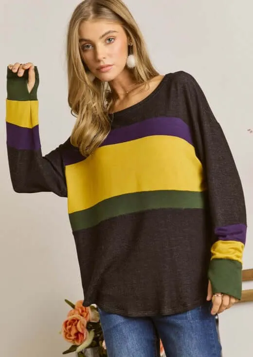 Crew Neck Color Block Raglan Top Made in USA - Clearance Final Sale