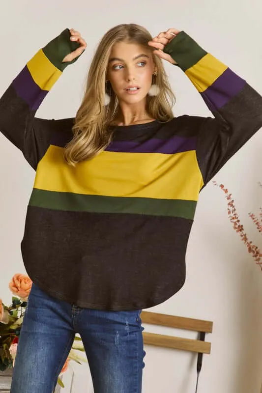 Crew Neck Color Block Raglan Top Made in USA - Clearance Final Sale