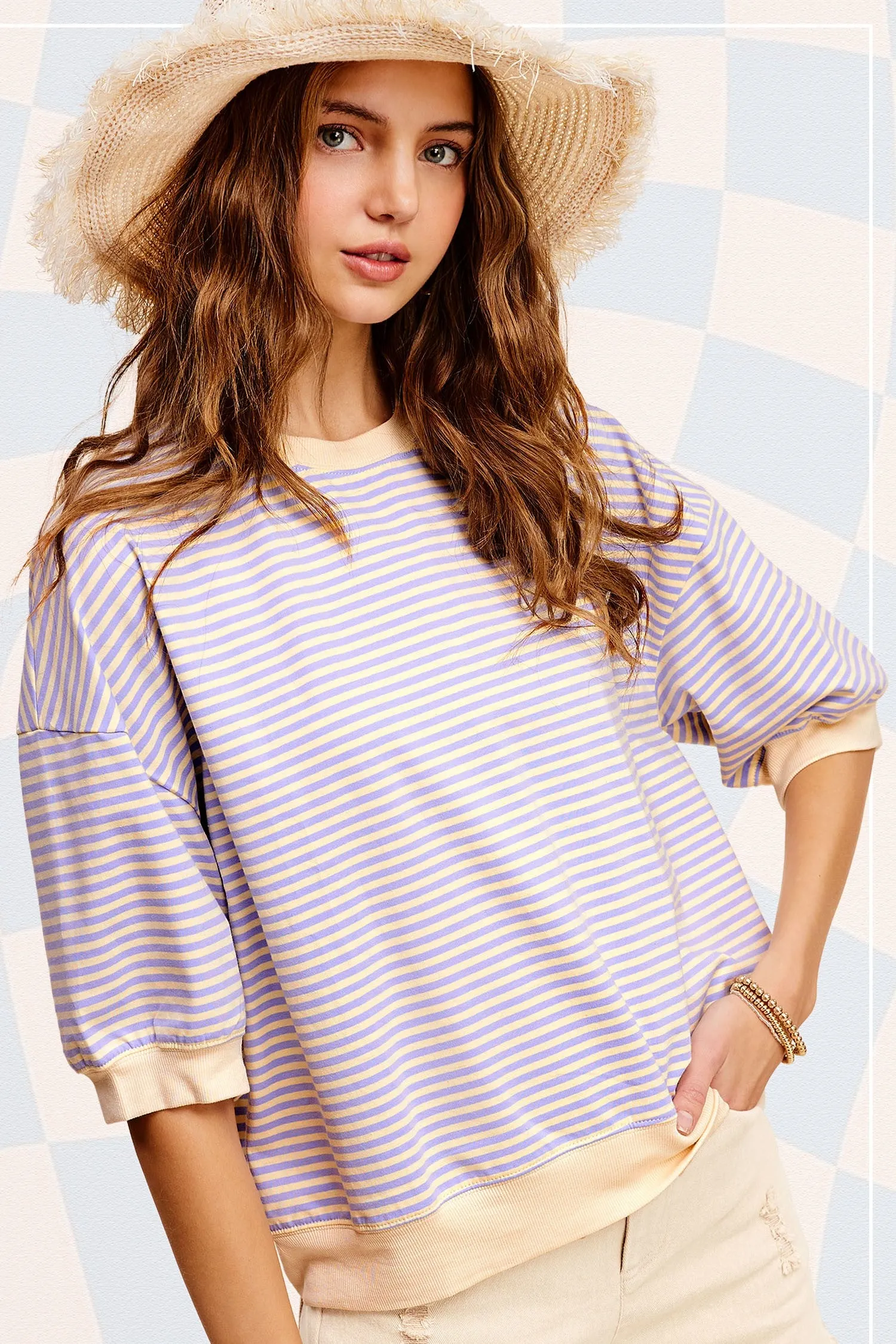 Crew Neck Stripe Short Sleeve Top