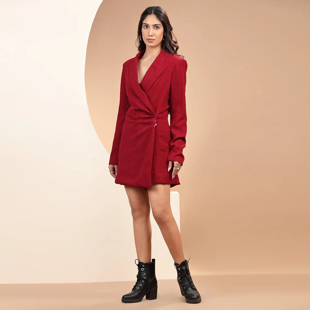 Crimson Chic Textured Blazer Playsuit