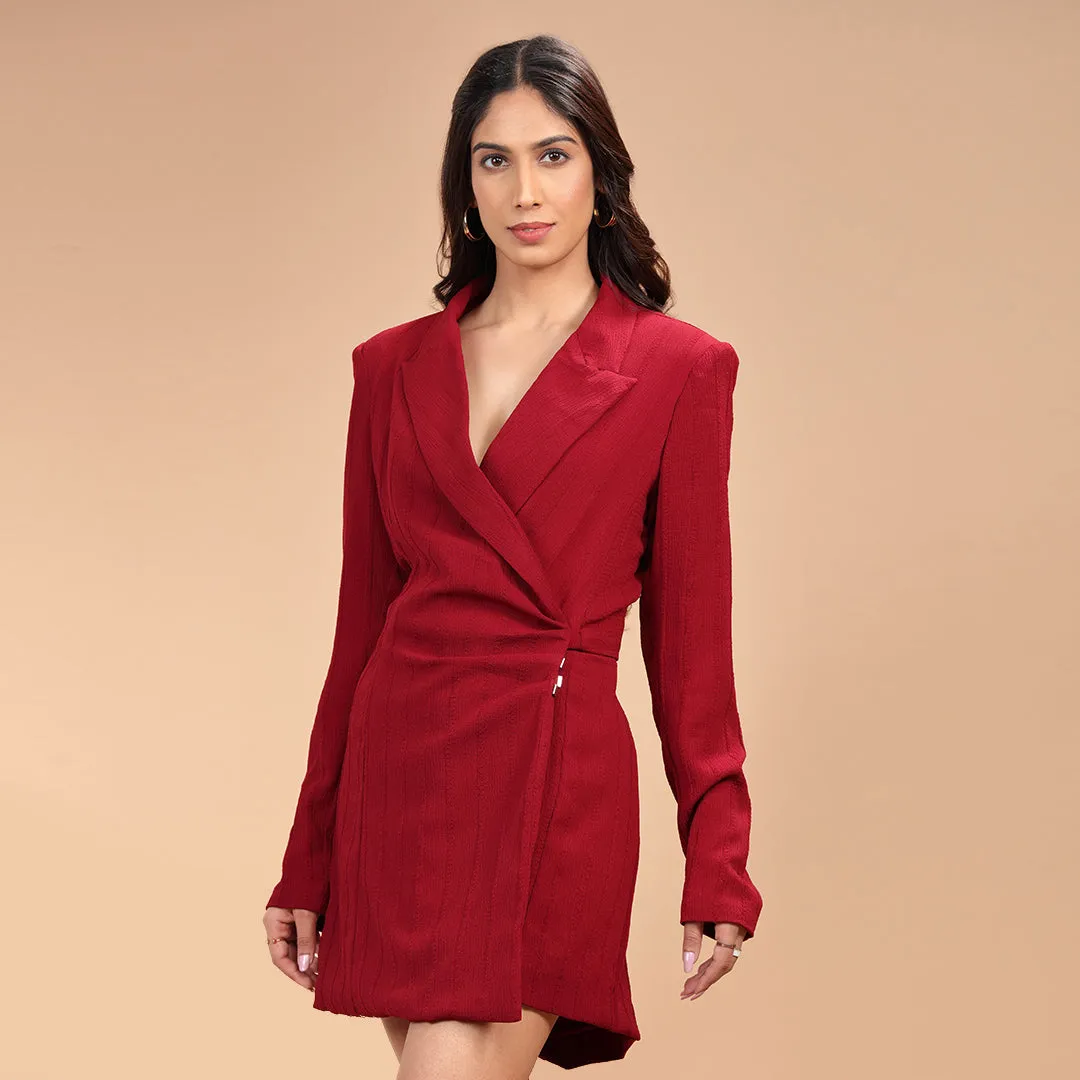 Crimson Chic Textured Blazer Playsuit