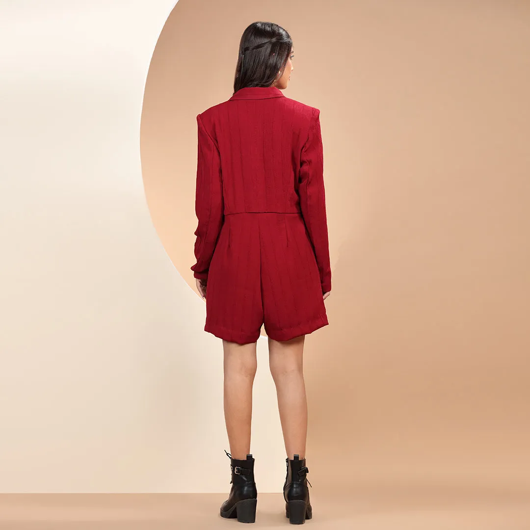 Crimson Chic Textured Blazer Playsuit