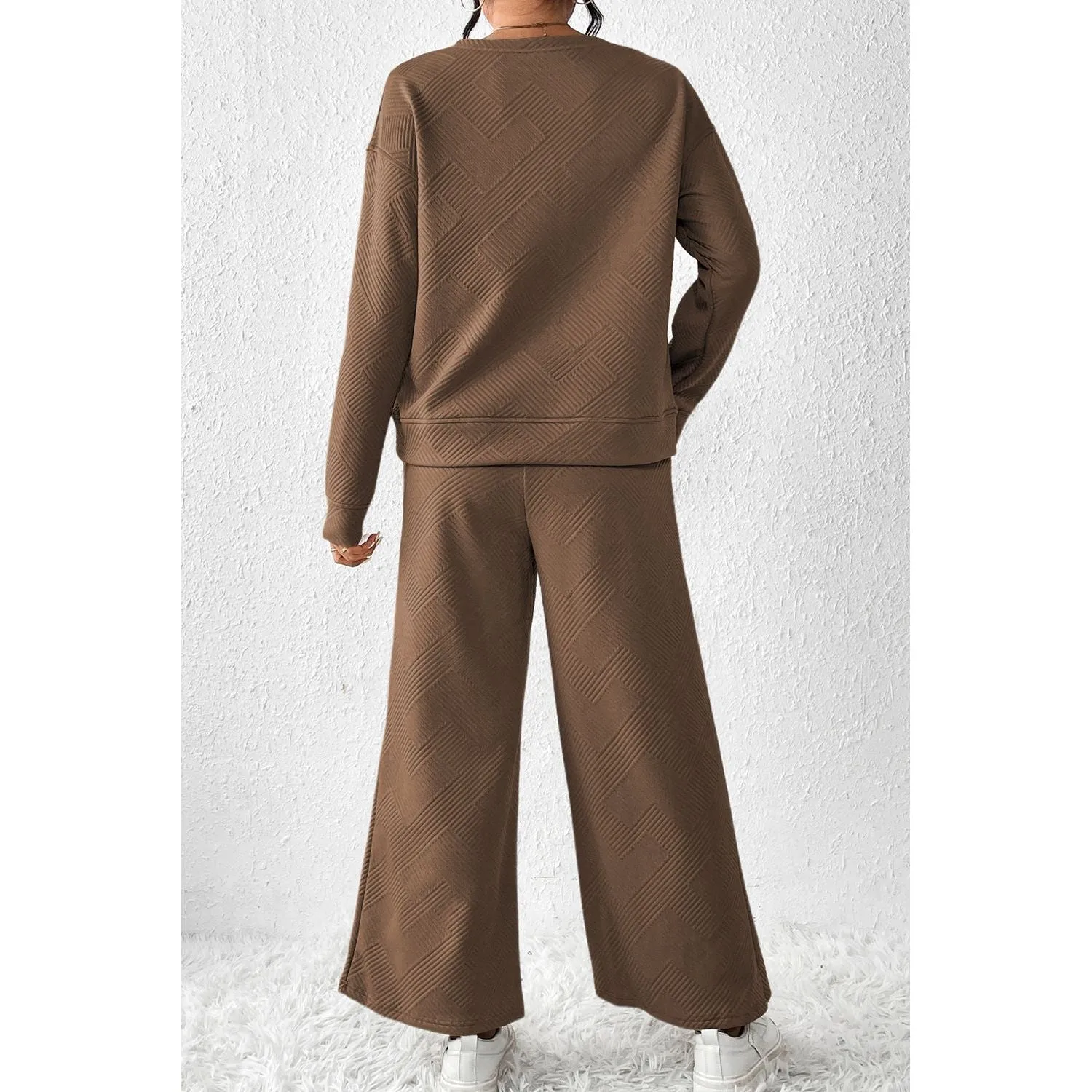 Dark Brown Loose Textured Two Piece Loungewear Set