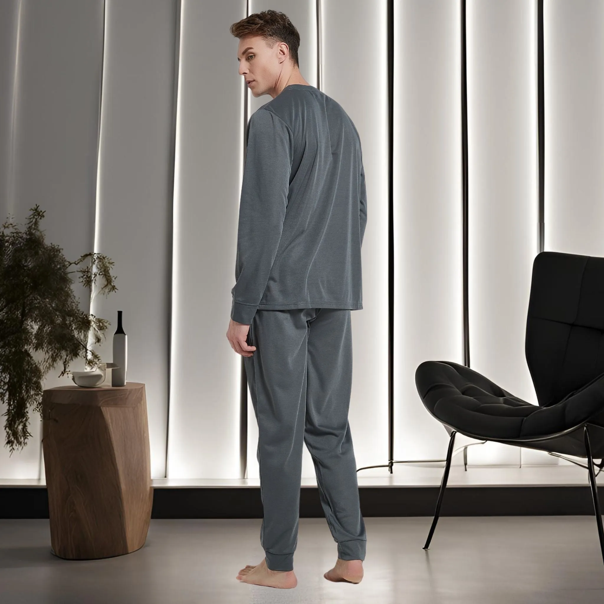 Dark Grey Pyjama Sets Long Sleeve Jogger Style Men Comfy Pj's.