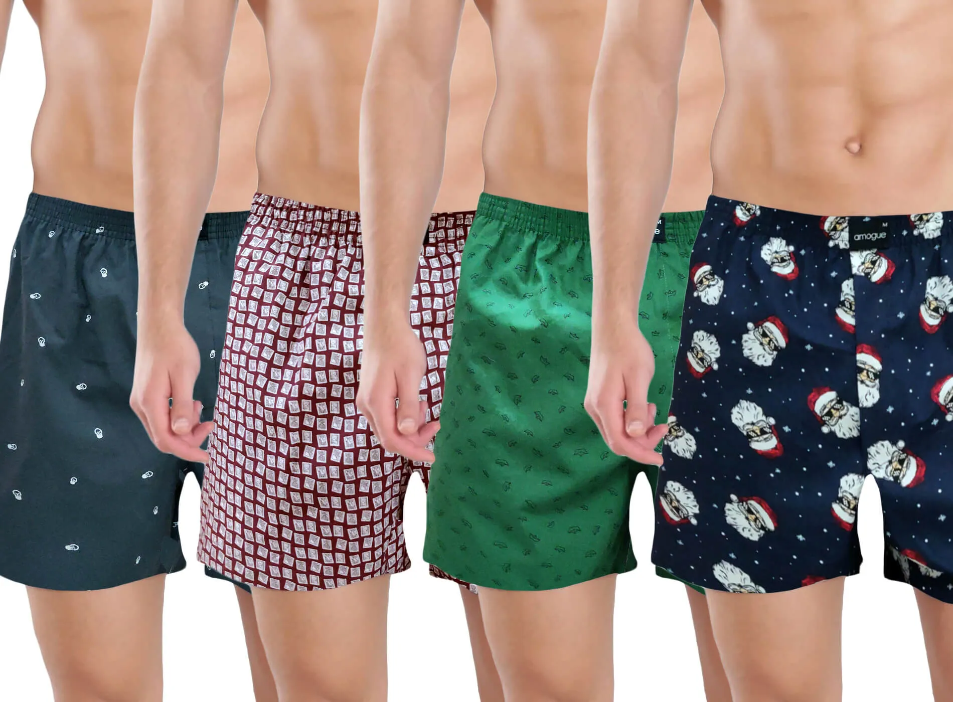 Dark Maroon Green Santa Printed Funky Boxers Combo