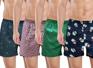 Dark Maroon Green Santa Printed Funky Boxers Combo