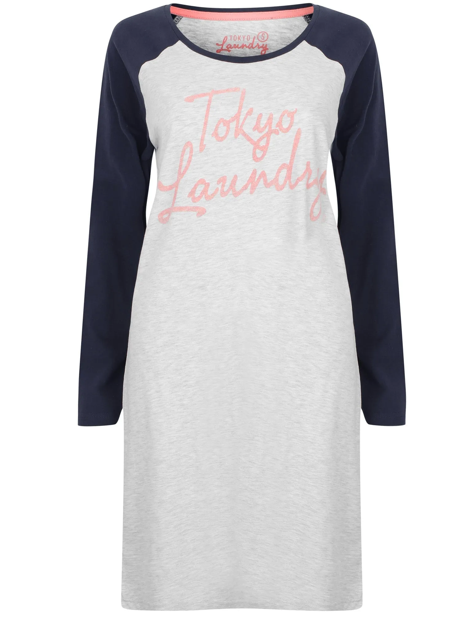 Delilah Raglan Long Sleeve Nightie in Ice Grey Marl - Tokyo Laundry