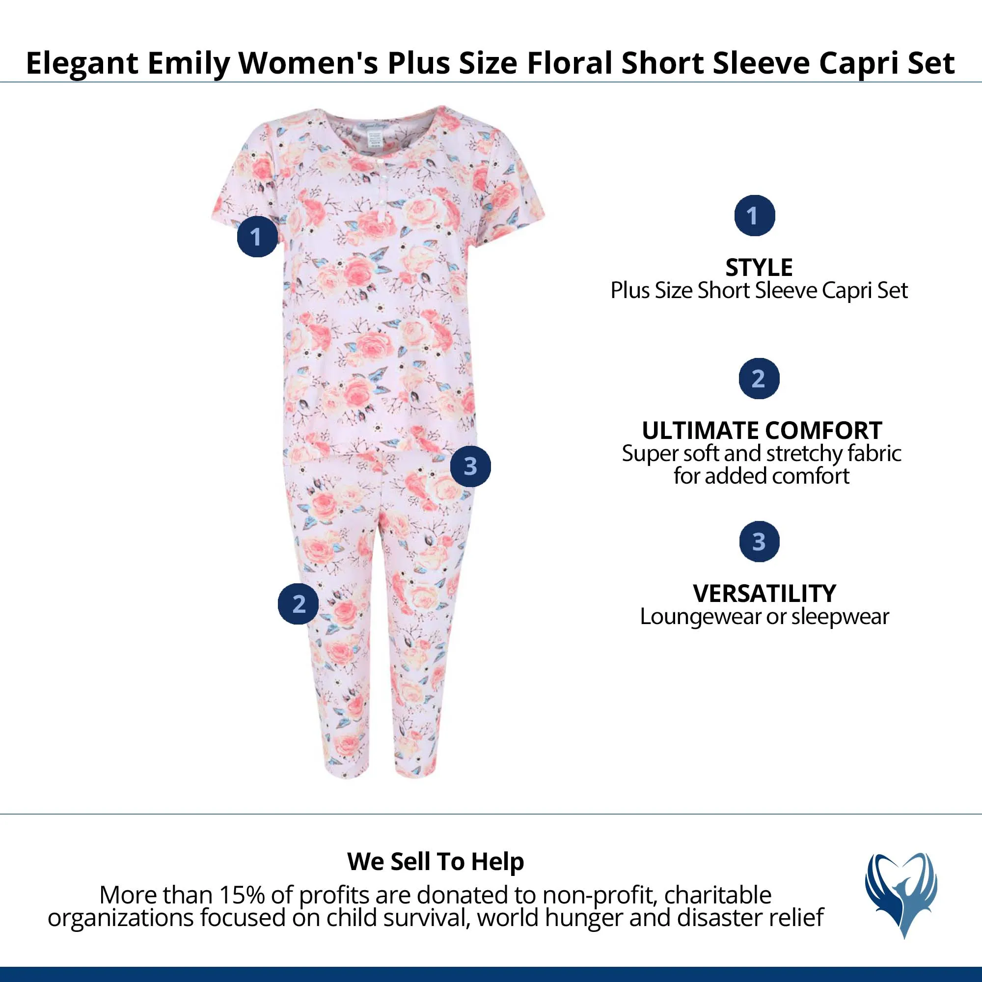 Elegant Emily Women's Plus Size Floral Short Sleeve Capri Set