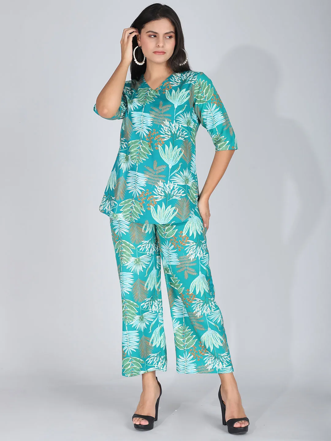 Elegant Green Floral Co-Ord Set Loungewear