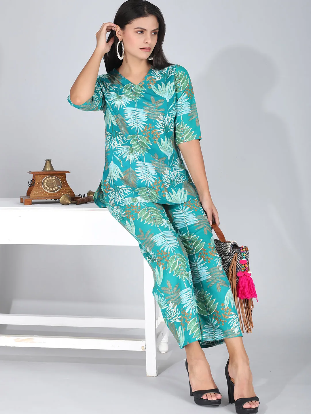 Elegant Green Floral Co-Ord Set Loungewear