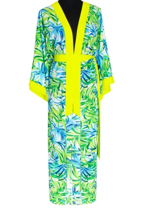 Euphoria – Paradise Palm Maxi Split Kaftan (Neon Yellow)