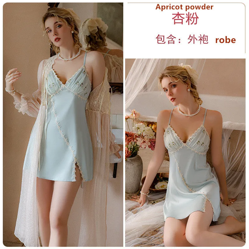 Fashion Small Floral Satin Ice Silk Pajama Set P2754