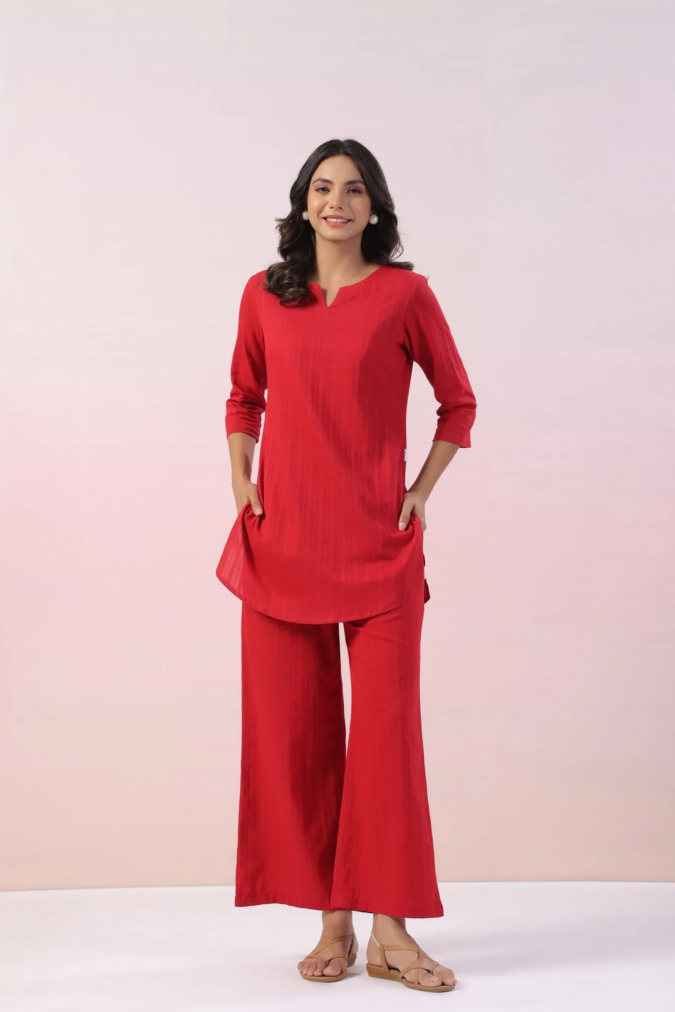 Fio Solid Cotton Palazzo Loungewear Set