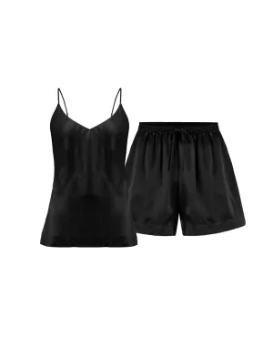 Fleur Du Jour Black Silk Camisole & Shorts