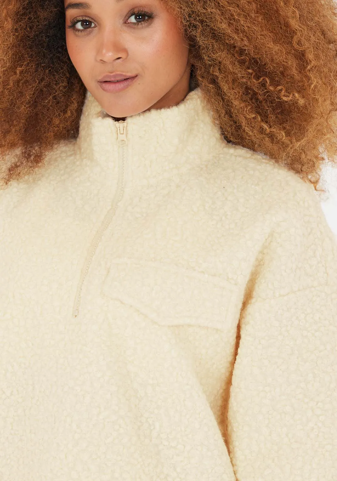 Florrie Sherpa Half Zip - Antique White